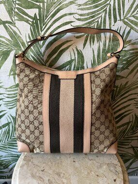 Vintage Gucci GG Canvas Web Stripe Hobo Shoulder Bag